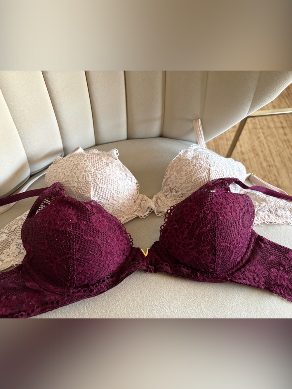 Victoria's Secret Lace Push-Up Bras in Plum and Ivory
